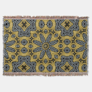 Gold Black Geogems Arabesque Woven Throw Blanket Deken