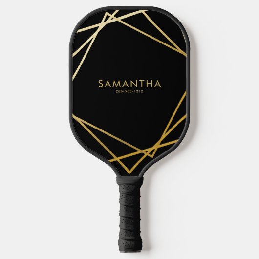 Gold Black Geometric Persoonlijke naam Pickleball Paddle (Voorkant)