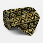 Gold & Black Geometric Tribal Pattern Stropdas (Opgerold)