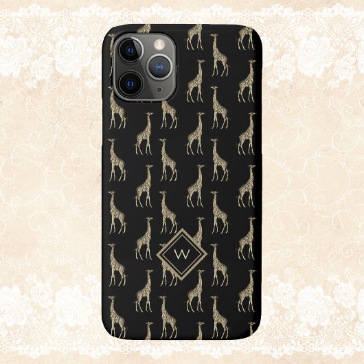  Gold Black Giraffe Patroon met Initiaal Case-Mate iPhone Case
