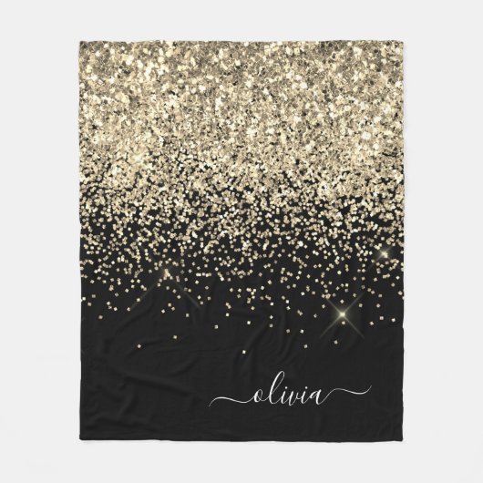 Gold Black Girly Glitter Sparkle Monogram Naam Fleece Deken (Voorkant)