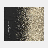 Gold Black Girly Glitter Sparkle Monogram Naam Fleece Deken (Voorkant (Horizontaal))