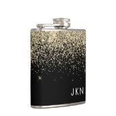 Gold Black Girly Glitter Sparkle Monogram Naam Heupfles (Rechts)