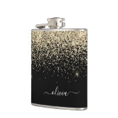 Gold Black Girly Glitter Sparkle Monogram Naam Heupfles (Links)