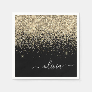 Gold Black Girly Glitter Sparkle Monogram Naam Servet