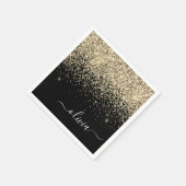 Gold Black Girly Glitter Sparkle Monogram Naam Servet (Hoek)
