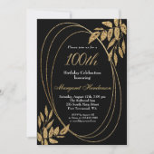 Gold Black Glitter 100th Birthday Celebration Kaart (Voorkant)