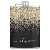 Gold Black Glitter Custom Monogram Name Heupfles (Voorkant)