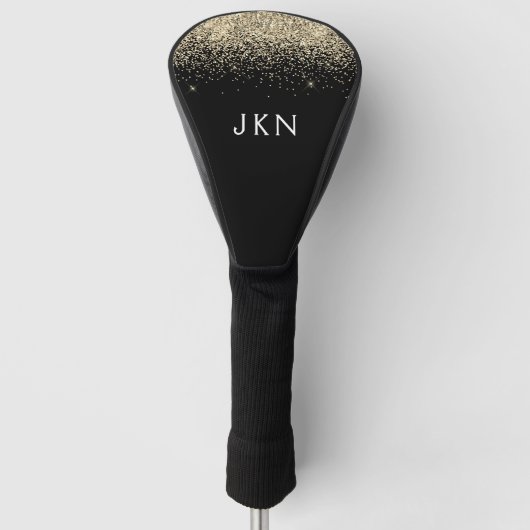 Gold Black Glitter Girly Monogram Initialen Golfheadcover (Voorkant)