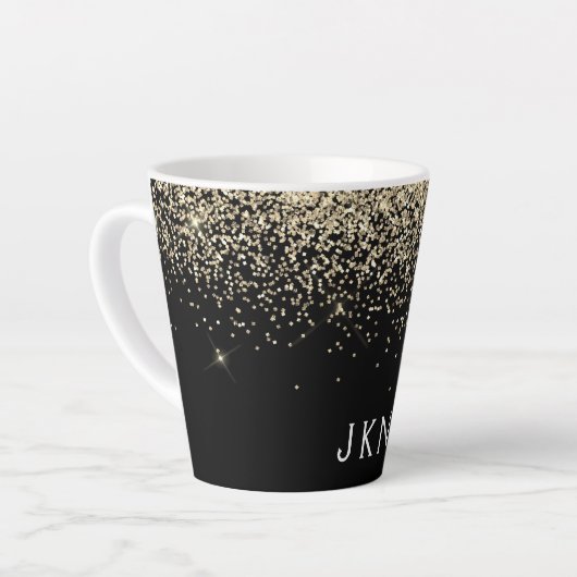 Gold Black Glitter Girly Monogram Initialen Latte Mok (Linkerhoek)