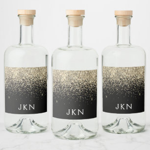 Gold Black Glitter Girly Monogram Initialen Likeurfles Etiket