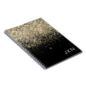 Gold Black Glitter Girly Monogram Initialen Notitieboek (Rechterzijde)