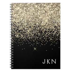 Gold Black Glitter Girly Monogram Initialen Notitieboek