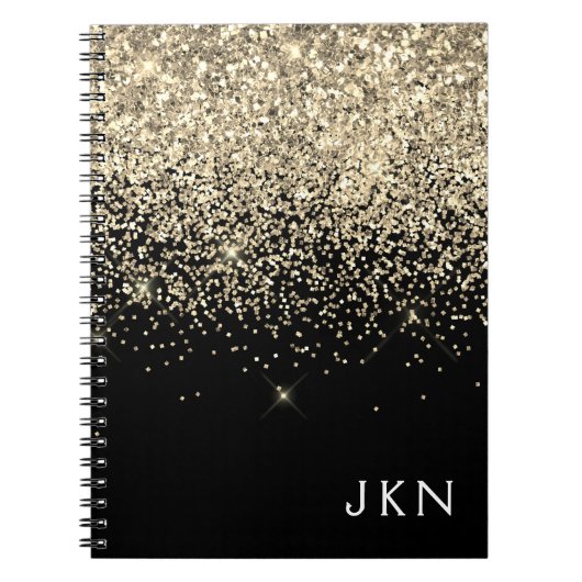 Gold Black Glitter Girly Monogram Initialen Notitieboek (Voorkant)