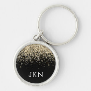 Gold Black Glitter Girly Monogram Initialen Sleutelhanger