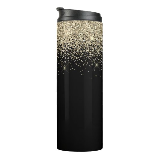 Gold Black Glitter Girly Monogram Initialen Thermosbeker (Geroteerd rechts)