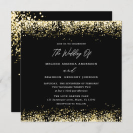 Gold Black Glitter Modern Wedding Invitation Kaart