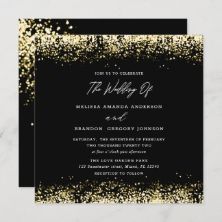 Gold Black Glitter Modern Wedding Invitation Kaart
