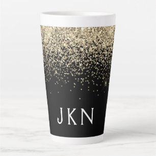 Gold Black Glitter Monogram Girly Initialen Latte Mok