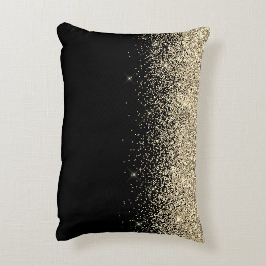 Gold Black Glitter Script Monogram Girly Name Accent Kussen (Achterkant (Verticaal))