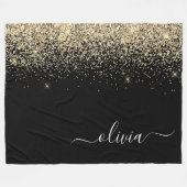 Gold Black Glitter Script Monogram Girly Name Fleece Deken (Voorkant (Horizontaal))
