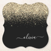 Gold Black Glitter Script Monogram Girly Name Kartonnen Onderzetters (Voorkant)