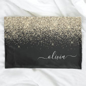 Gold Black Glitter Script Monogram Girly Name Kussensloop