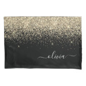 Gold Black Glitter Script Monogram Girly Name Kussensloop (Voorkant)