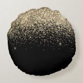 Gold Black Glitter Script Monogram Girly Name Rond Kussen (Achterkant)
