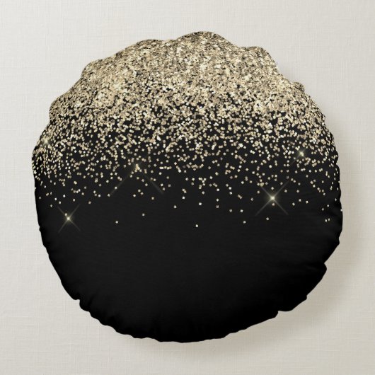 Gold Black Glitter Script Monogram Girly Name Rond Kussen (Achterkant)