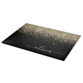 Gold Black Glitter Script Monogram Girly Name Snijplank (Hoek)