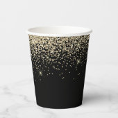 Gold Black Glitter Sparkle Monogram Paper Cups Papieren Bekers (Achterkant)