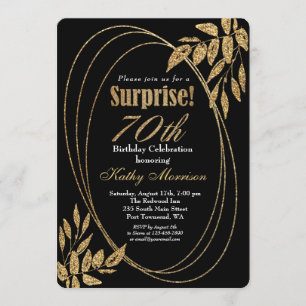 Gold Black Glitter Surprise 70ste verjaardagsfeest Kaart