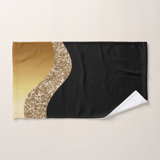 GOLD BLACK GLITTER WAVE BATHROOM TOWEL SET BAD HANDDOEK (Handdoek)