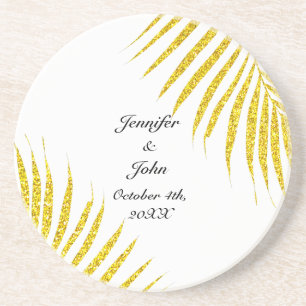 Gold Black Glittery Wedding Gift Favor Palm Leaf Zandsteen Onderzetter