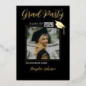 Gold & Black Graduation Party Foil Invitation (Recto)