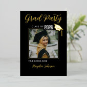 Gold & Black Graduation Party Foil Invitation (Debout devant)