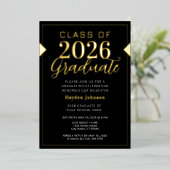 Gold & Black Graduation Party Foil Invitation (Debout devant)