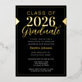 Gold & Black Graduation Party Folie Uitnodiging (Voorkant)