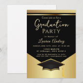 Gold Black Graduation Party Invitation (Devant / Derrière)