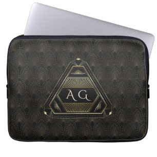 Gold Black Great Gatsby Art Deco 20s Monogram Laptop Sleeve