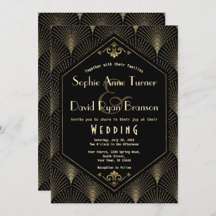 Gold Black Great Gatsby Art Deco Wedding Kaart