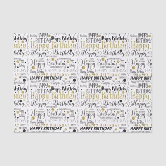 Gold Black Happy Birthday Confetti Tissuepapier (Voorkant)