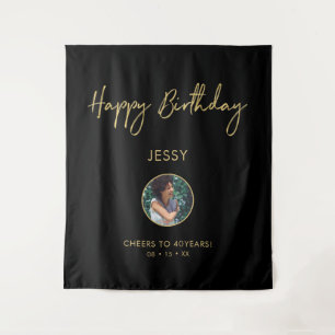 Gold & Black Happy Birthday - foto-achtergrond Wandkleed