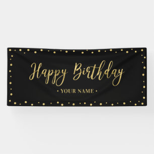 Gold & Black Happy Birthday Party-banner Spandoek