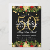 Gold & Black Holiday Glitter 50th Birthday Party Kaart (Voorkant)