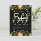 Gold & Black Holiday Glitter 50th Birthday Party Kaart (Staand voorkant)