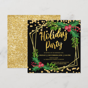Gold Black Holly Lijst Glitter Holiday Corporate Kaart