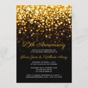 Gold Black Hollywood Glam 25th Wedding Jubileum Kaart