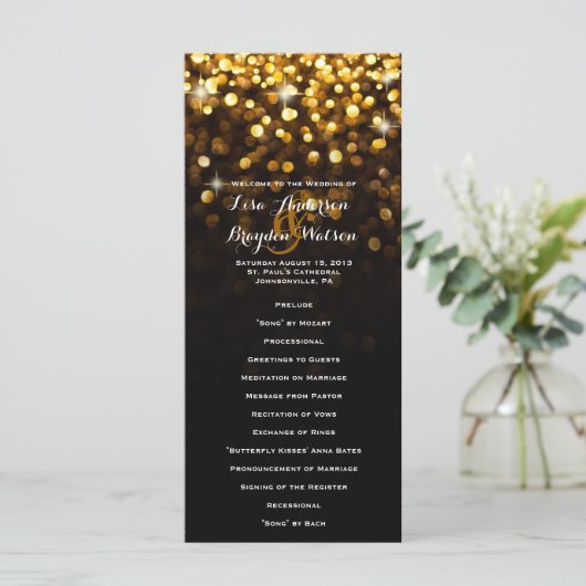 Gold Black Hollywood Glitz Glam Wedding Programme (Debout devant)